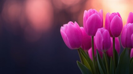 Fototapeta premium A bouquet of pink tulips is the main focus of the image