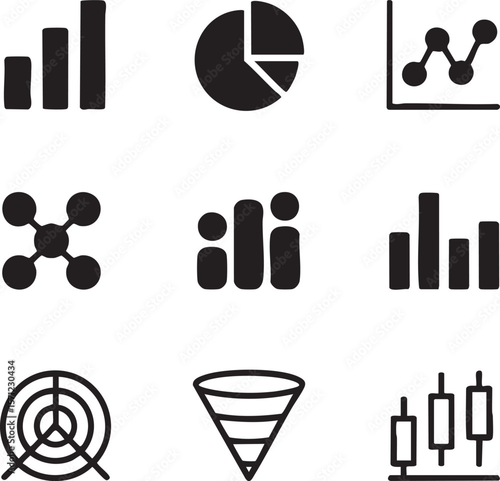 Aufkleber black and white business chart icon set for data analysis and statistics presentation vector illustr