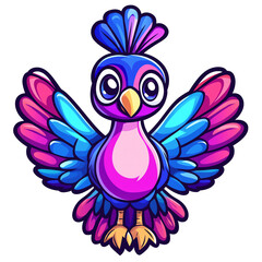 Fototapeta premium Adorable Cartoon Bird with Vibrant Pink and Blue Wings: Perfect for Kids' Apparel, Logos, and Illustrations