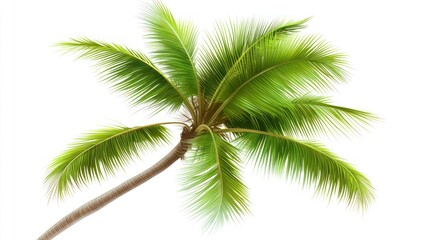 Vibrant tropical palm tree against white background