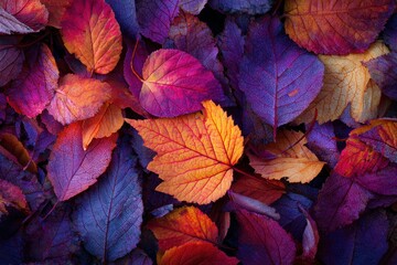 Fototapeta premium Detailed view of vibrant autumn leaves on the ground