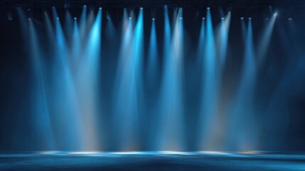 Elegant Stage Ambiance A loop of soft blue stage lights adorns a minimalist stage perfect for award ceremonies and elegant presentations. This sophisticated lighting design evokes a
