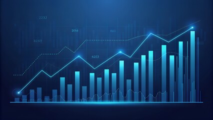 Blue Financial Growth Chart with Rising Arrows and Performance Metrics