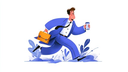 Businessman rushing with coffee