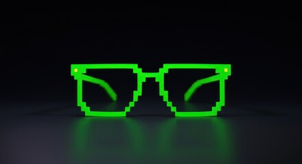 Pixelated green glasses on dark background