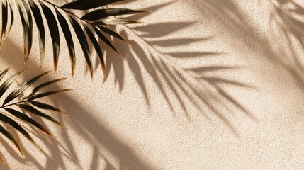 Tropical leaf shadows on a light beige wall