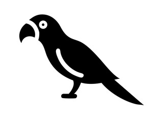 Fototapeta premium Simple black and white silhouette of a parrot. A clean, stylized silhouette of a parrot against a plain white background.