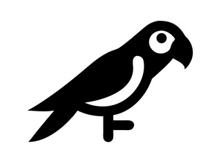 Simple black and white silhouette of a parrot. A clean, stylized silhouette of a parrot against a plain white background.