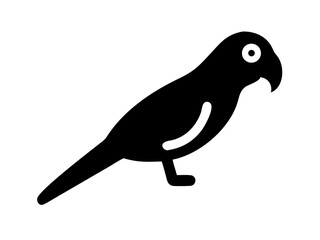 Naklejka premium Simple black and white silhouette of a parrot. A clean, stylized silhouette of a parrot against a plain white background.