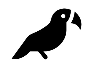 Simple black and white silhouette of a parrot. A clean, stylized silhouette of a parrot against a plain white background.