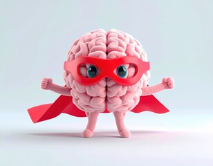 Superhero brain character with glasses and cape, symbolizing intelligence. 3D Emoji