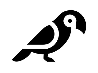 Fototapeta premium Simple black and white silhouette of a parrot. A clean, stylized silhouette of a parrot against a plain white background.