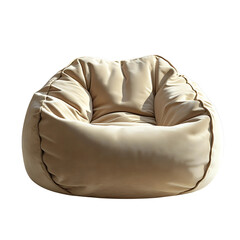 Cozy bean bag chair in soft beige fabric, fluffy and comfortable, isolated on a transparent background. Generative AI
