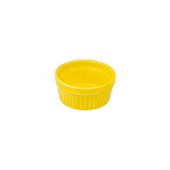 Small ceramic yellow ramekin isolated over white background