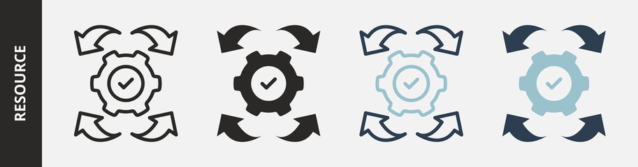 Resource Icon Set Multiple Style Collection. Contains Outline, Glyph, Outline Blue and Glyph Blue Style Icons