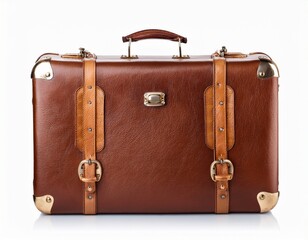 vintage brown leather suitcase with brass hardware isolated on white background background removed