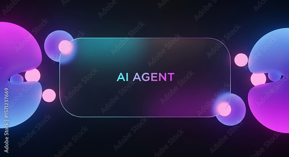 Poster abstract neon design featuring ai agent text with gradient fluid shapes on dark background