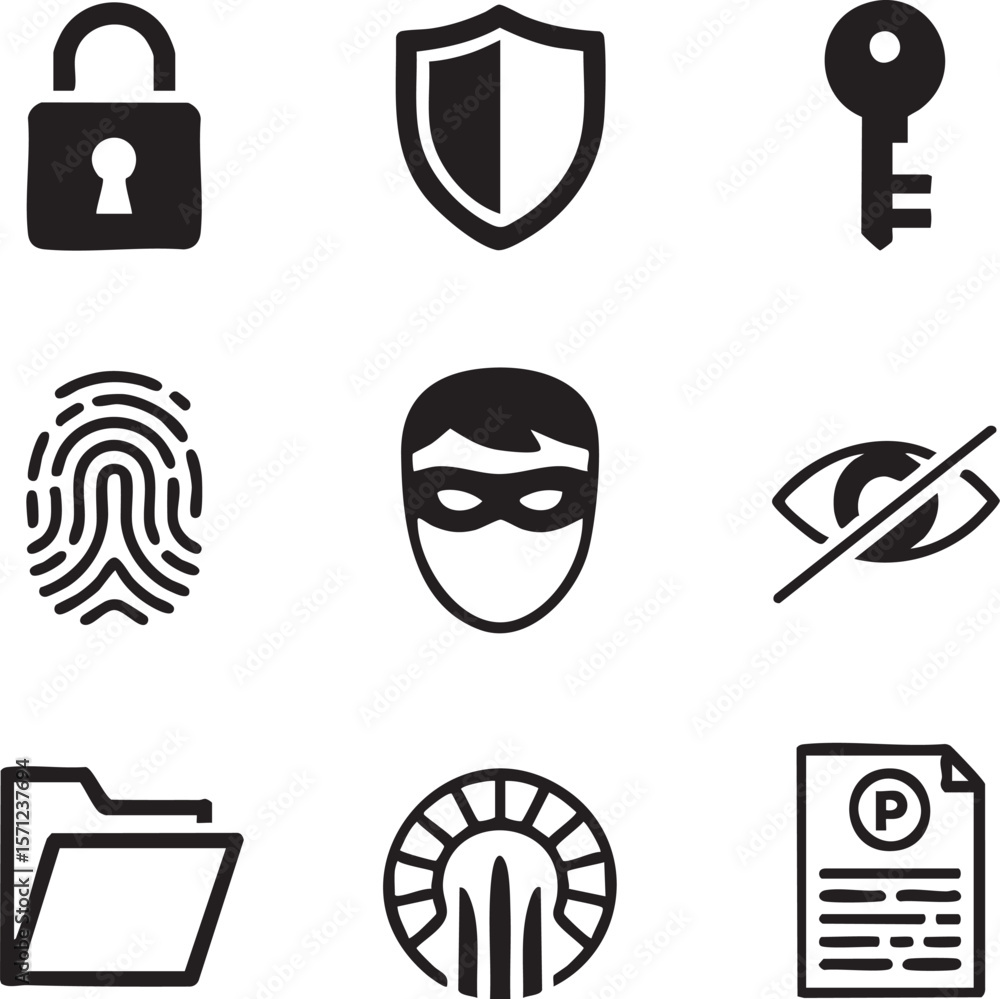 Poster security and privacy black icon set collection for website and mobile application protection element