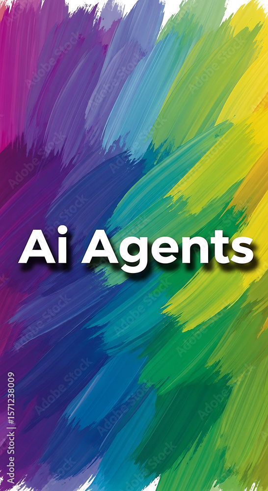 Poster colorful abstract background with ai agents text in bold white font