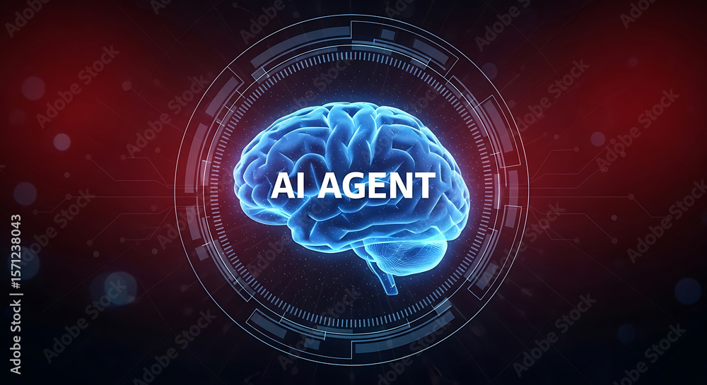 Aufkleber conceptual illustration of artificial intelligence ai agent with a futuristic brain design