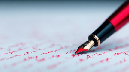Fototapeta premium A red pen is on a white sheet of paper with red writing