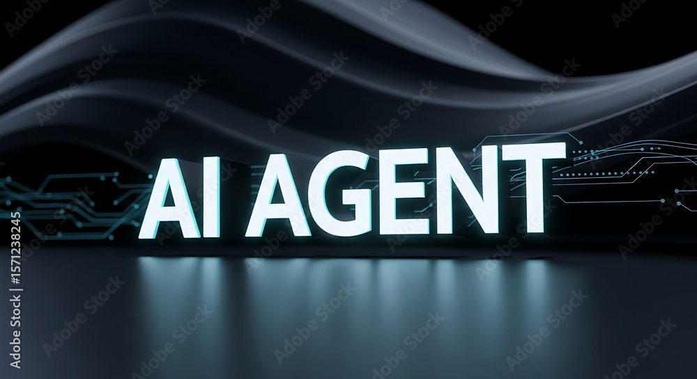 Poster futuristic ai agent concept illuminated with circuit board design in a technological setting