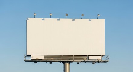 Obraz premium A large blank billboard stands against a clear blue sky, ready for advertising.