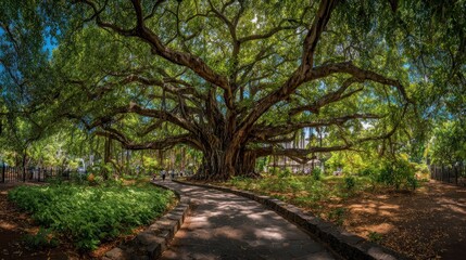 Fototapeta premium Lush park with ancient tree
