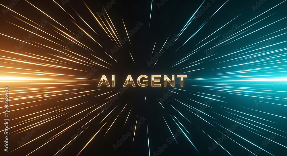 Poster futuristic and modern ai agent concept with dynamic light streaks and dark background