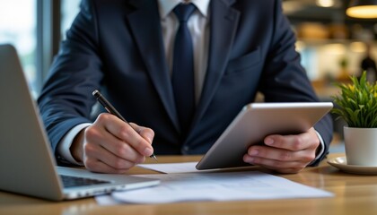 checklist online document practices and policies concept, businessman use tablets to check steps through policies document company articles of association terms and conditions.