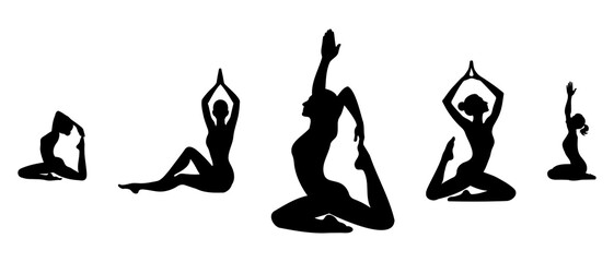 Seating Position Yoga Silhouette Black Filled - Vector Illustration Icon.