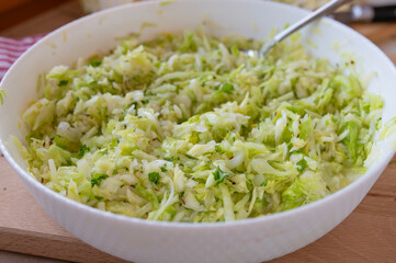 Traditional old fashioned german coleslaw fresh and homemade prepared in a bowl