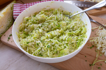 Traditional old fashioned german coleslaw fresh and homemade prepared in a bowl