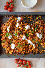 Serbian oven rice meat fresh and homemade cooked as a one pot meal