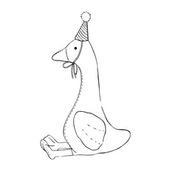 Illustration of a childrens soft toy Goose in line style. Vector illustration
