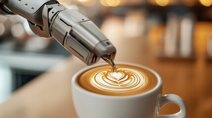 Robotic Arm Pouring Latte Art in Cafe Setting