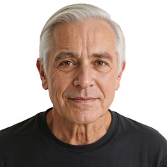 Close-up Portrait of a Calm Senior Man Looking at Camera on Isolated transparent background