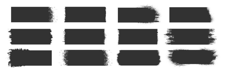 Grunge rectangular brush strokes collection, rough paint textures and distressed borders, hand-drawn artistic elements for design and decoration on transparent background