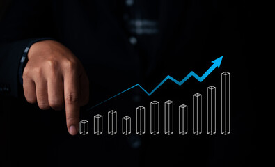 Business growth strategy corporate office infographic dark environment close-up view data analytics for success