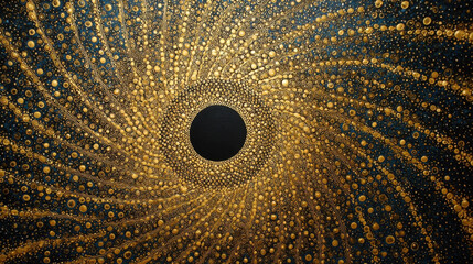 Abstract Gold and Black Particle Background with Dark Center
