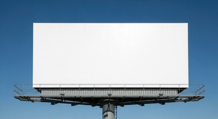 Obraz premium A large, blank billboard stands against a clear, bright blue sky, ready for advertising.