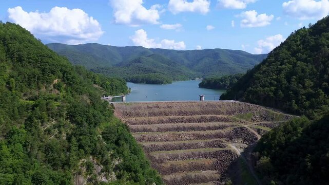 aerial pullout watauga dam a tva dam on watauga lake in east tennessee