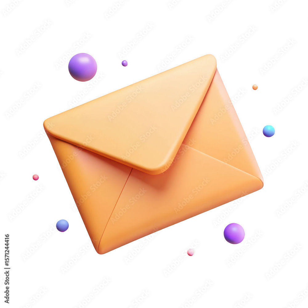 Poster 3d orange envelope with colorful bubbles isolated on transparent background