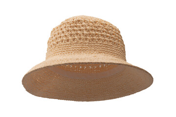 Straw summer hat with isolated on white background.