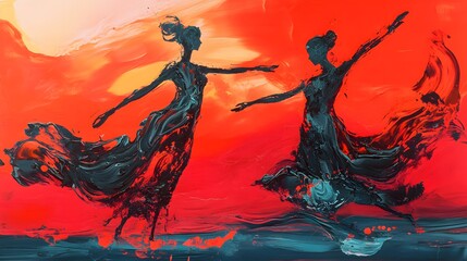 Two figures dancing in vibrant colors.