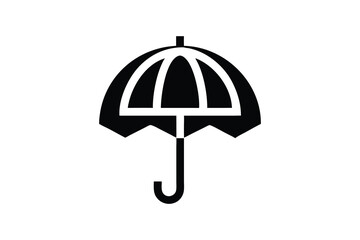 Simple Black Umbrella Icon: Protection, Security, and Financial Stability Concept; Minimalist Style, Flat Design, Vector Illustration for Website, App, or Marketing Materials.