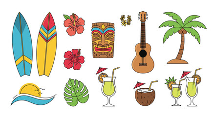 Tropical beach party island vacation surf music refreshments palm tree fun