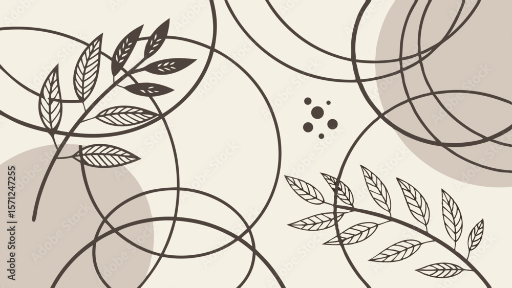 Poster vector elegant abstract design featuring leaves and circular patterns in muted tones