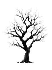 Black and White Silhouette of a Leafless Tree with Twisted Branches