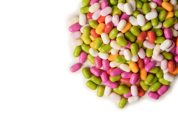 Sweet multicolored candies isolated on white background.